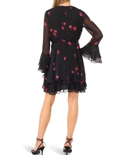 CeCe Long Sleeve Ruffled Mini Dress Rich Black