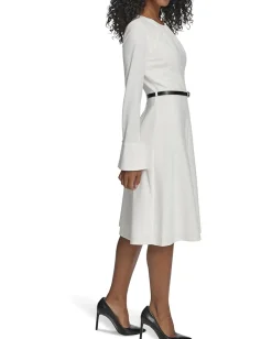 Women Calvin Klein Long Sleeve Scuba Crepe Belted Alne