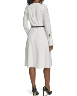 Women Calvin Klein Long Sleeve Scuba Crepe Belted Alne
