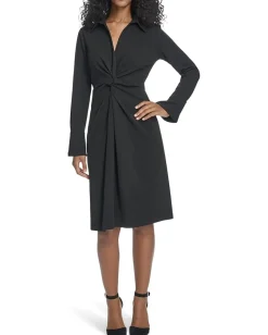 Women Calvin Klein Long Sleeve Scuba Crepe Twist Front Sheath