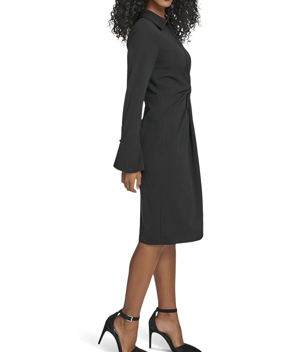 Women Calvin Klein Long Sleeve Scuba Crepe Twist Front Sheath