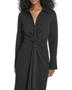 Women Calvin Klein Long Sleeve Scuba Crepe Twist Front Sheath