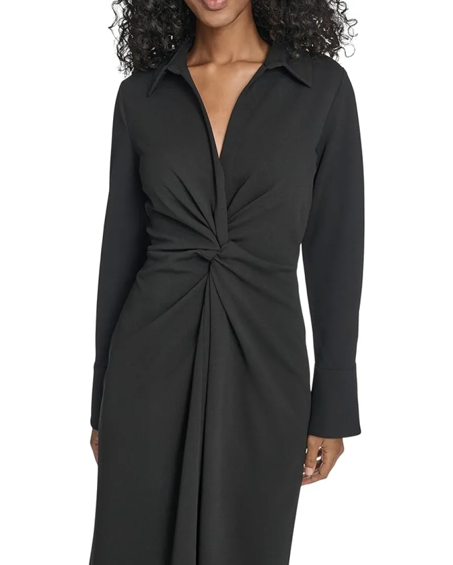 Women Calvin Klein Long Sleeve Scuba Crepe Twist Front Sheath