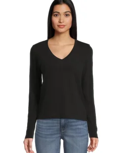 Women Lilla P Long Sleeve Self Trim V-neck