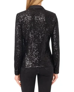 Women CeCe Long Sleeve Sequin Polo Top