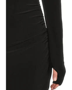 Women Norma Kamali Long Sleeve Shoulder Pad V-Neck Side Drape Gown