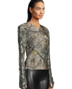 Women Norma Kamali Long Sleeve Shoulder Pad V-Neck Top