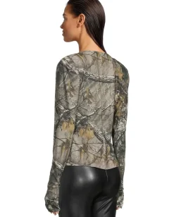 Women Norma Kamali Long Sleeve Shoulder Pad V-Neck Top