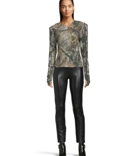 Women Norma Kamali Long Sleeve Shoulder Pad V-Neck Top