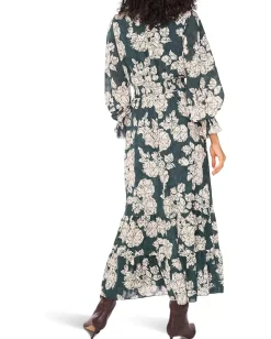 Vince Camuto Long Sleeve Smocked Waist Tiered Ruffle Forest Night Hot