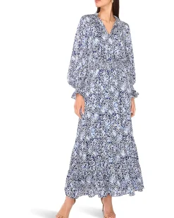 Women Vince Camuto Long Sleeve Smocked Waist Tiered Ruffle Maxi