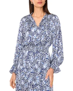 Women Vince Camuto Long Sleeve Smocked Waist Tiered Ruffle Maxi