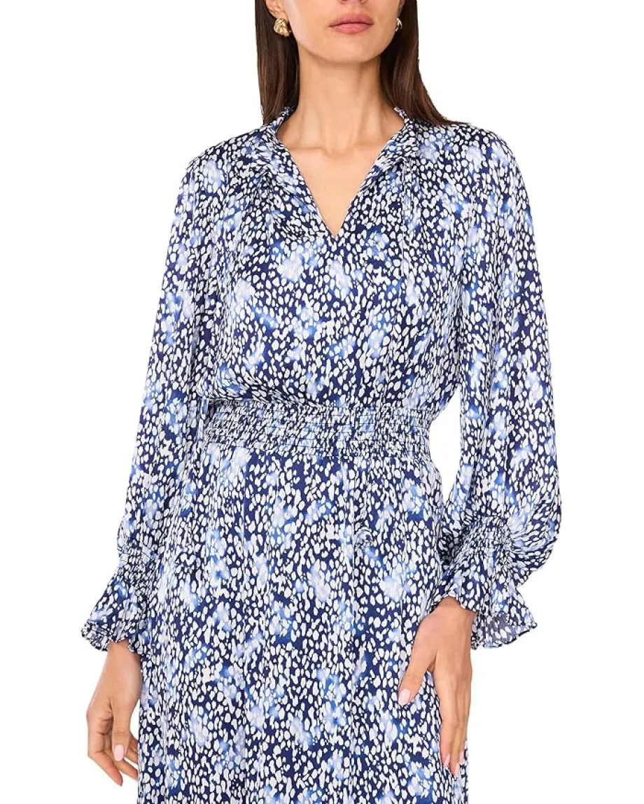 Women Vince Camuto Long Sleeve Smocked Waist Tiered Ruffle Maxi