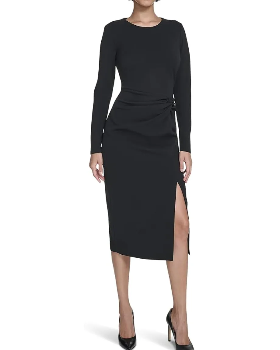 Women Calvin Klein Long Sleeve Solid Rouched Midi