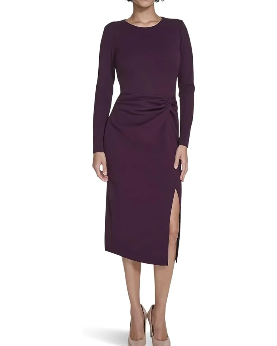 Women Calvin Klein Long Sleeve Solid Rouched Midi