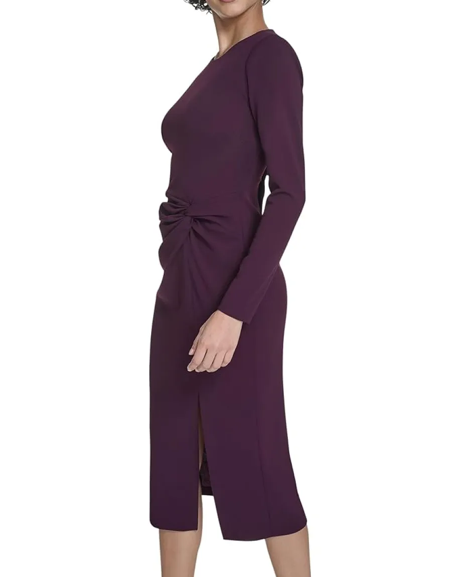 Women Calvin Klein Long Sleeve Solid Rouched Midi