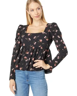 1.STATE Long Sleeve Squareneck Empire Top Romantic Blooms Best