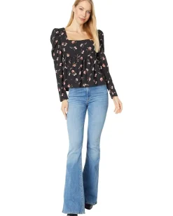 1.STATE Long Sleeve Squareneck Empire Top Romantic Blooms Best