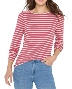 NIC+ZOE Long Sleeve Stripe Boat Tee Red Multi Sale