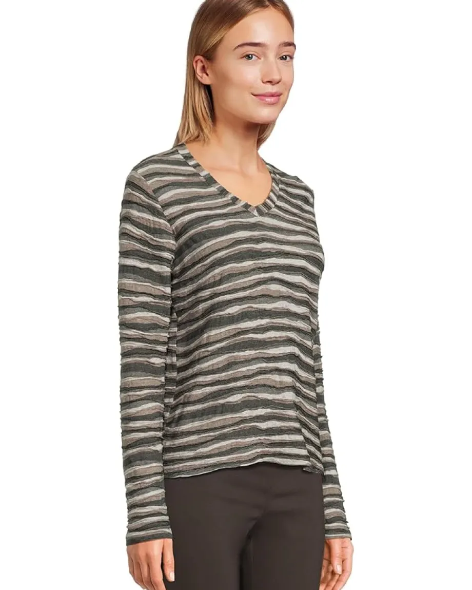 Women Elliott Lauren Long Sleeve Stripe V-neck Knit Top