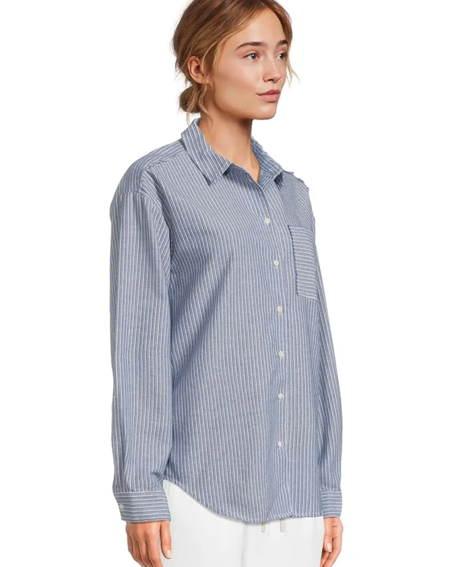 Mod-o-doc Long Sleeve Striped Oversized Shirt Ocean Stripe Best