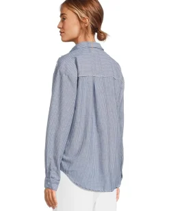 Mod-o-doc Long Sleeve Striped Oversized Shirt Ocean Stripe Best