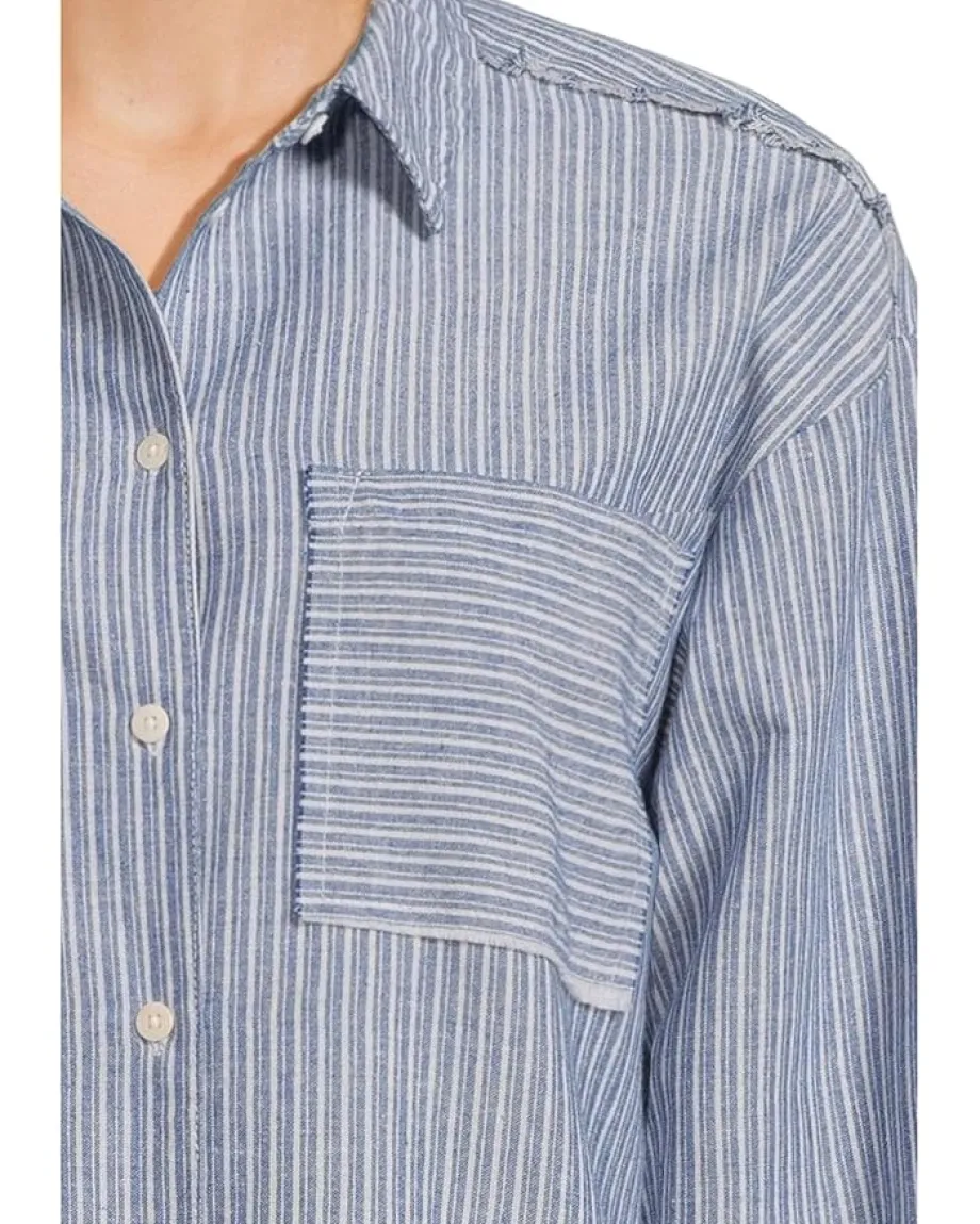 Mod-o-doc Long Sleeve Striped Oversized Shirt Ocean Stripe Best