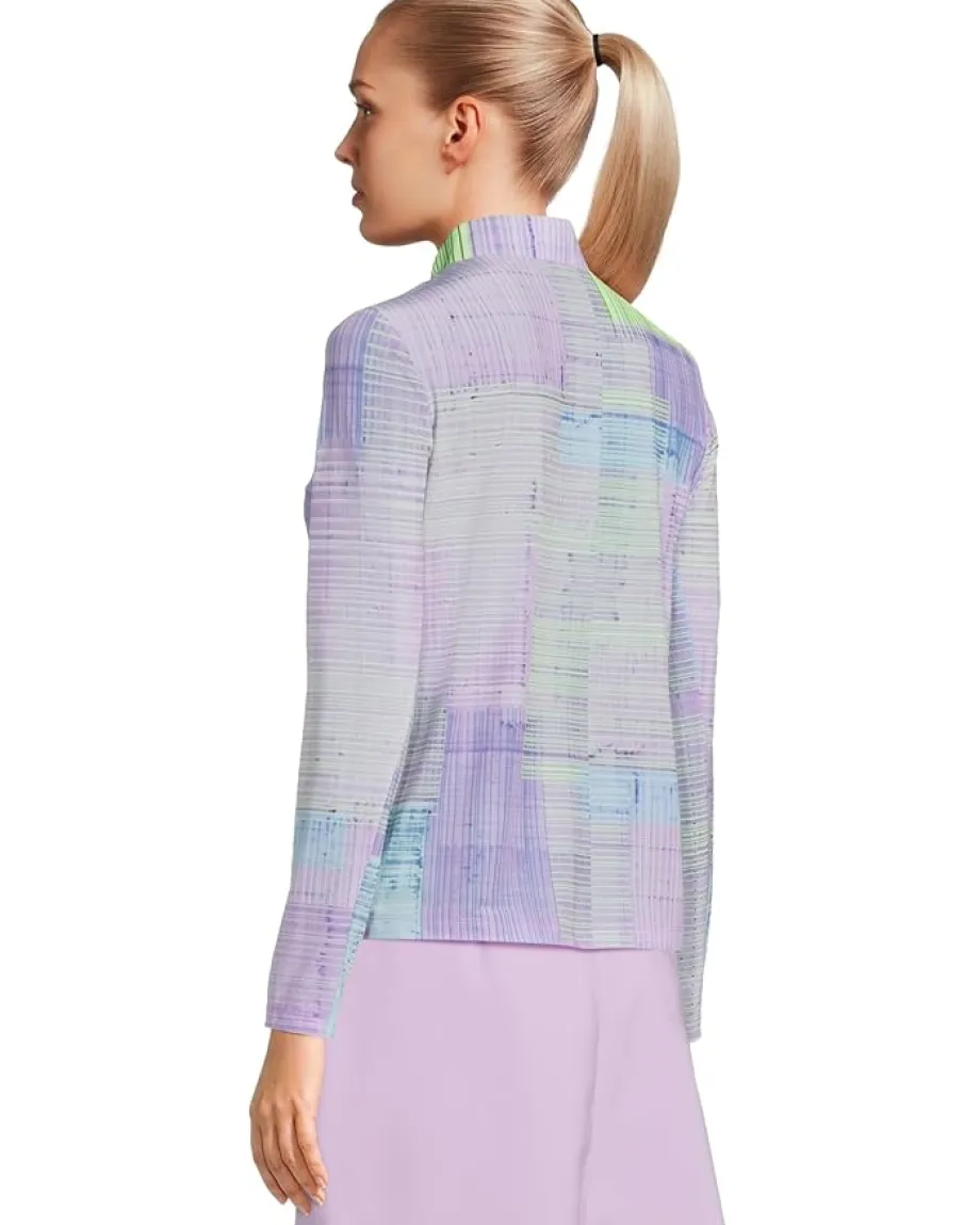 Jamie Sadock Long Sleeve Tartan Print Sunsense 1/4 Zip Top Lilac Purple New