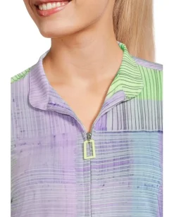 Jamie Sadock Long Sleeve Tartan Print Sunsense 1/4 Zip Top Lilac Purple New