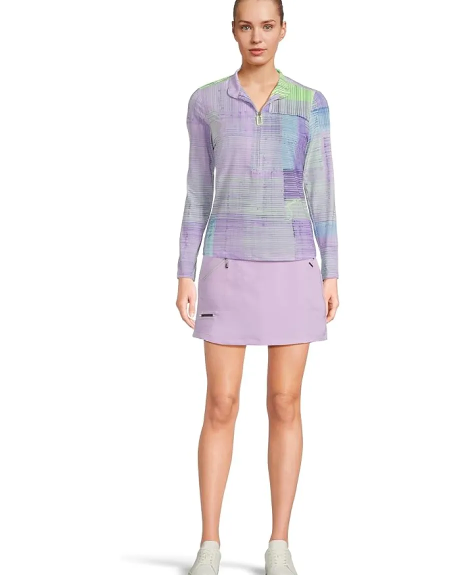 Jamie Sadock Long Sleeve Tartan Print Sunsense 1/4 Zip Top Lilac Purple New