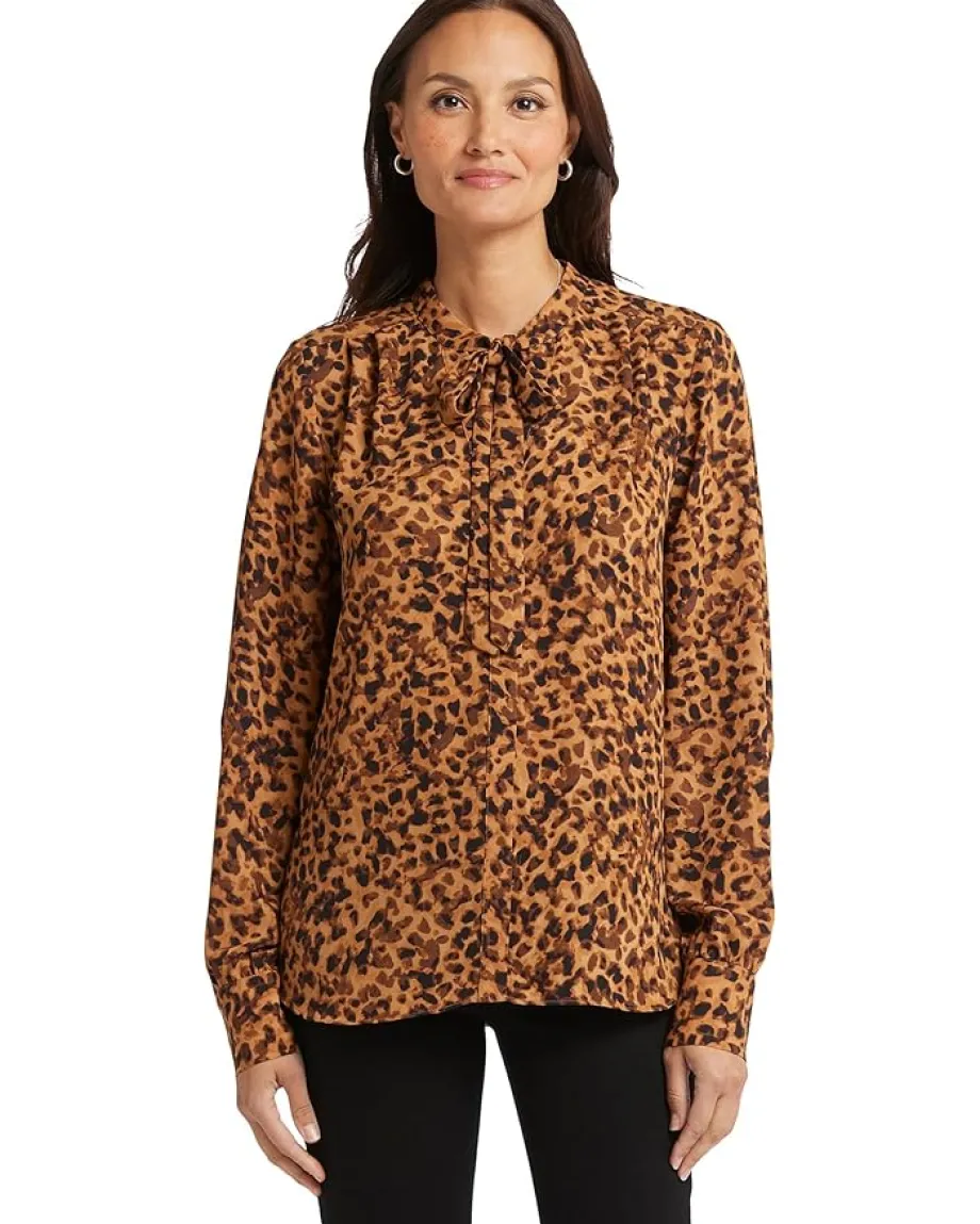 Women NYDJ Long Sleeve Tie Neck Blouse