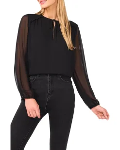 Women CeCe Long Sleeve Tie Neck Top