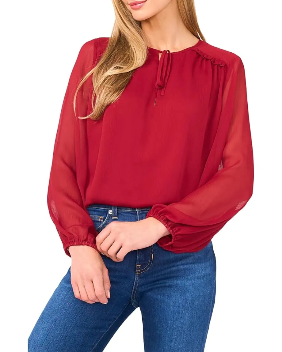 Women CeCe Long Sleeve Tie Neck Top