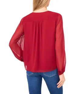 Women CeCe Long Sleeve Tie Neck Top