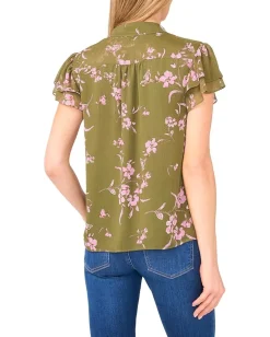 Women CeCe Long Sleeve Tie V-neck Ruffled Top