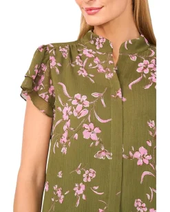 Women CeCe Long Sleeve Tie V-neck Ruffled Top