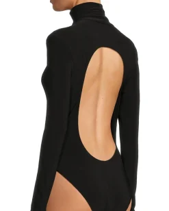 Norma Kamali Long Sleeve Turtle Open Back Bodysuit Black Sale