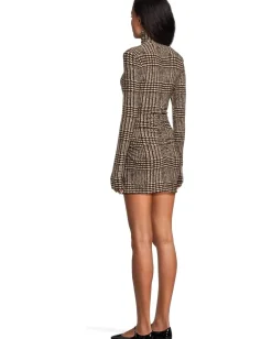 Norma Kamali Long Sleeve Turtleneck Pickleball Dress Choc Glenn Plaid Twd Online