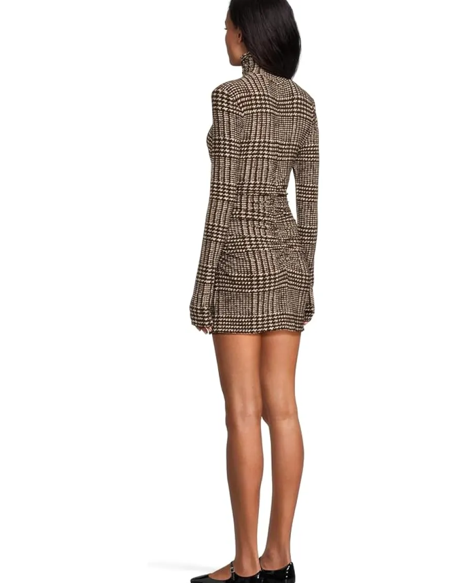 Norma Kamali Long Sleeve Turtleneck Pickleball Dress Choc Glenn Plaid Twd Online