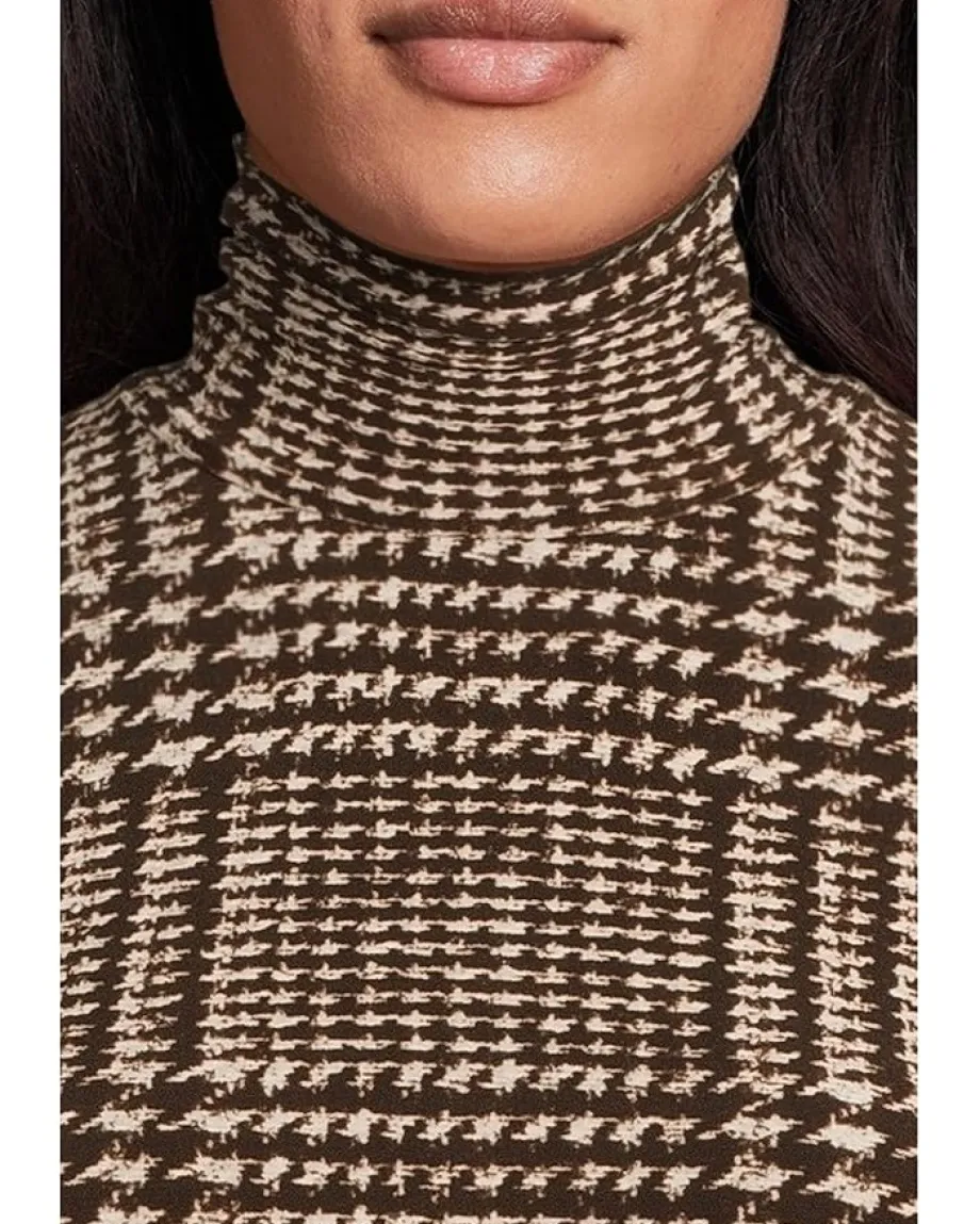 Norma Kamali Long Sleeve Turtleneck Pickleball Dress Choc Glenn Plaid Twd Online