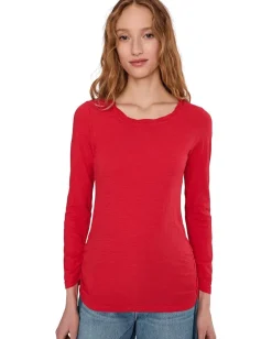 Mod-o-doc Long Sleeve Twisted Scoopneck Tee Rouge Discount