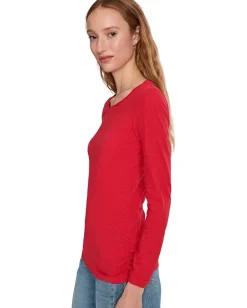 Mod-o-doc Long Sleeve Twisted Scoopneck Tee Rouge Discount