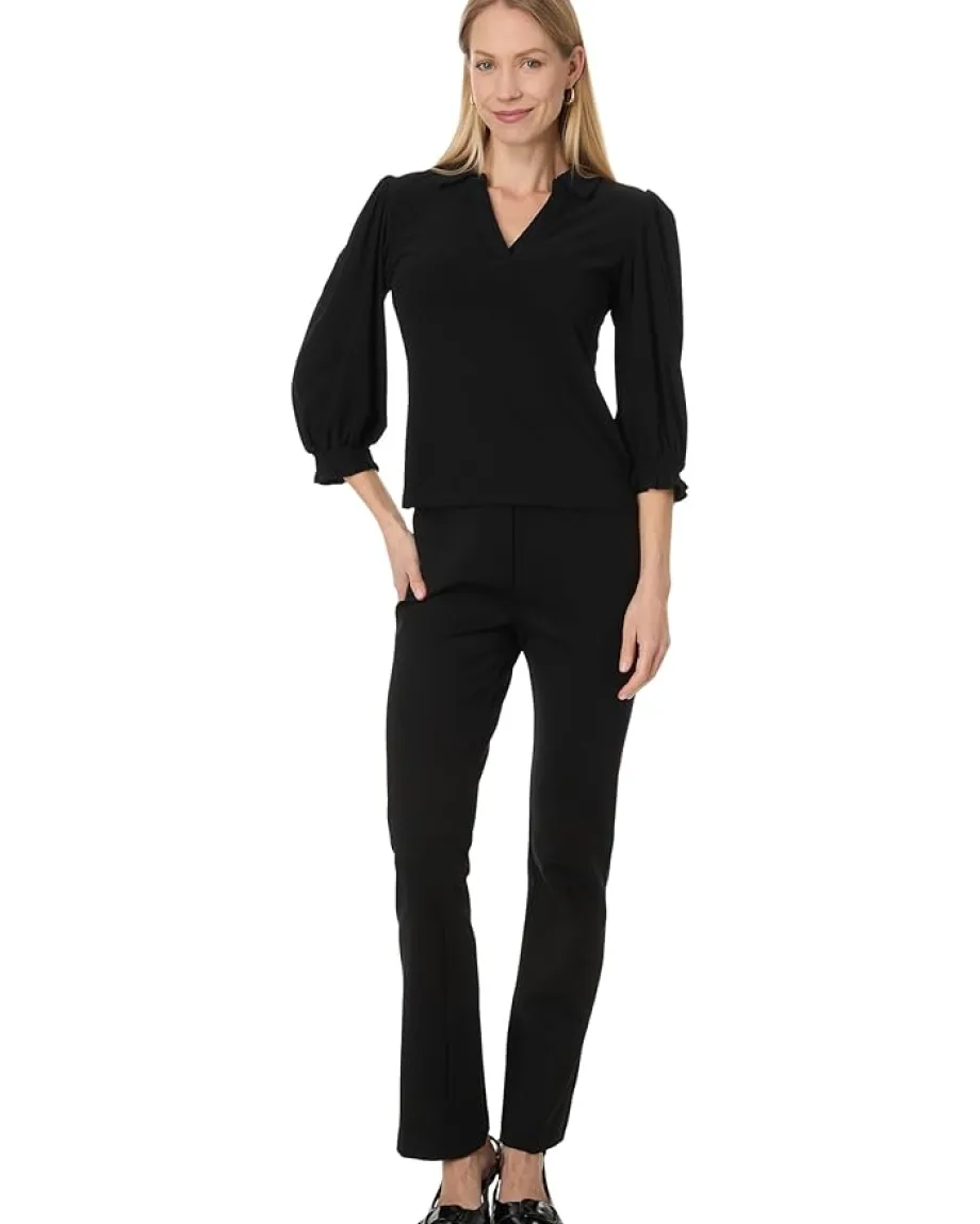 CeCe Long Sleeve V-Neck Blouse W/Smocking Cuff Rich Black Hot
