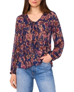 Women Vince Camuto Long Sleeve V-Neck with Centerfront Ruffle