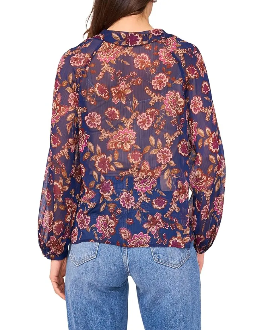 Women Vince Camuto Long Sleeve V-Neck with Centerfront Ruffle