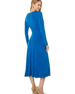 Maggy London Long Sleeve V-Neck Wrap Dress Classic Blue Discount