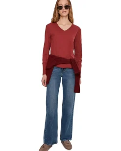 Women Mod-o-doc Long Sleeve Waffle Mix V-Neck Top