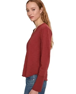 Women Mod-o-doc Long Sleeve Waffle Mix V-Neck Top