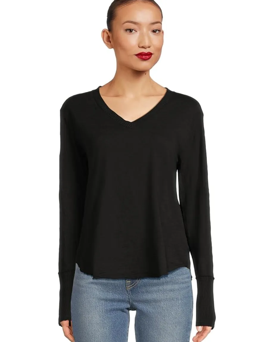 Women Mod-o-doc Long Sleeve Waffle Mix V-Neck Top