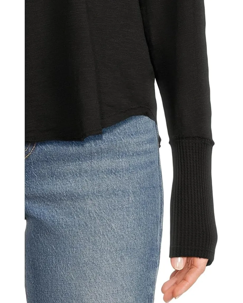 Women Mod-o-doc Long Sleeve Waffle Mix V-Neck Top